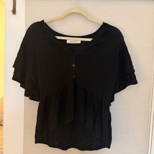 ba&sh Acacio Pointelle Cardigan Top V Neck Flutter Sleeve